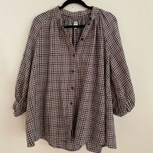 Esby Button Down Peasant Blouse Houndstooth, M-L